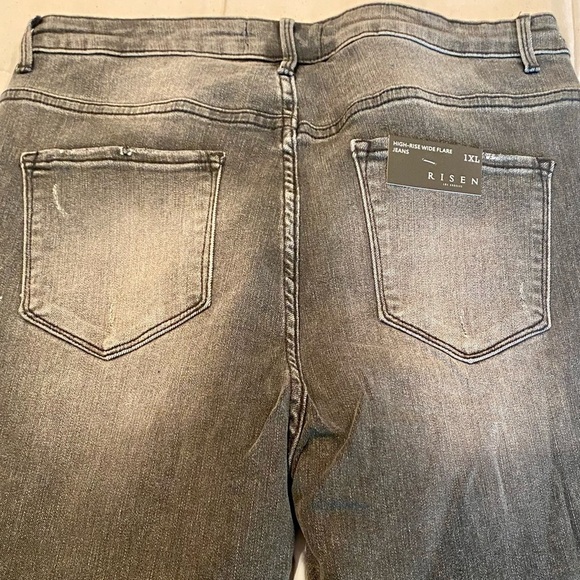 Risen High Rise & Wide Flare Jeans, Black Ombré, Size 1XL - Picture 9 of 12